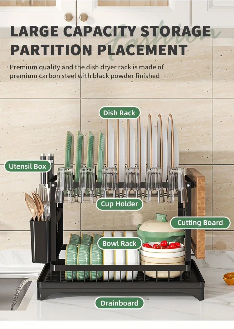 Carbon steel multifunctional kitchen shelf storage rack, bowl and chopstick rack storage organization saves space