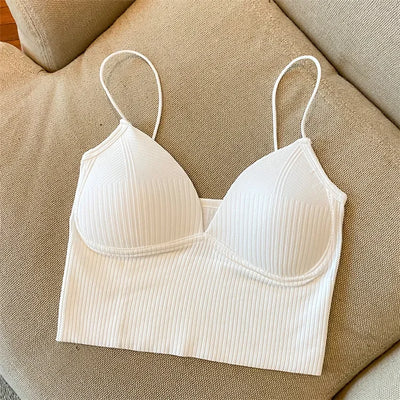 Women Crop Tops Sexy Solid Color Camisole Ice Silk Tube Top Seamless Sports Tank Top Wireless Underwear Padded Bra Bralette Vest - Smarsty