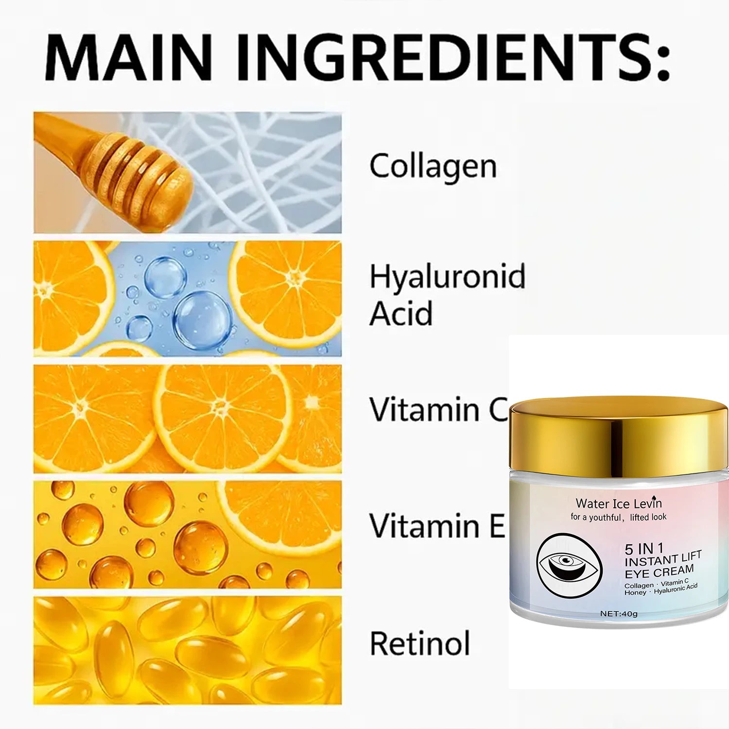 Collagen & Vitamin C Eye Cream 40g, Anti-Aging Firming Eye Treatment with Honey & Hyaluronic Acid, Fast Delivery - Smarsty
