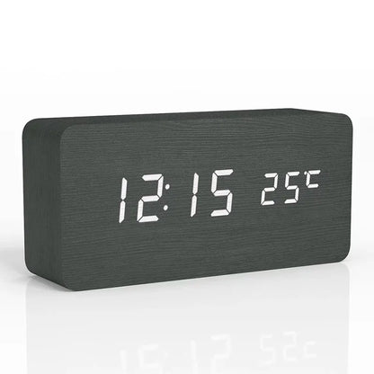 Wooden Digital Alarm Clock with Temperature Display - Smarsty