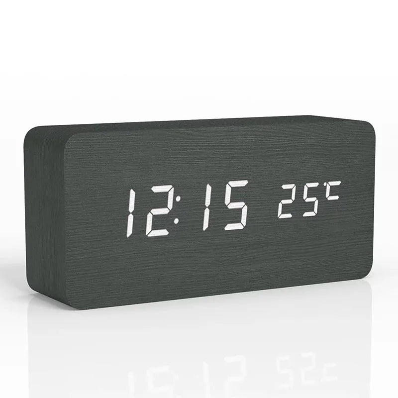Wooden Digital Alarm Clock with Temperature Display - Smarsty