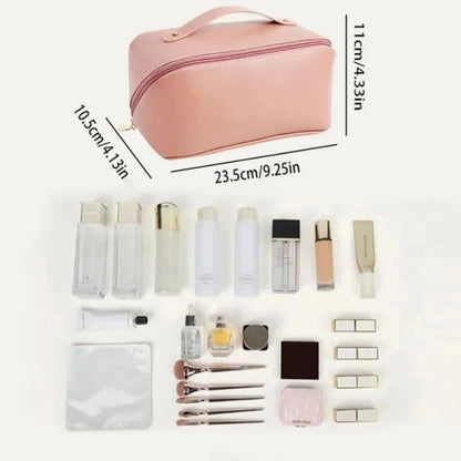 Fashion Portable PU Leather Large Capacity Travel Cosmetic Bags Makeup Pouch Women Waterproof Bathroom Multifunction Wash Bag - Smarsty