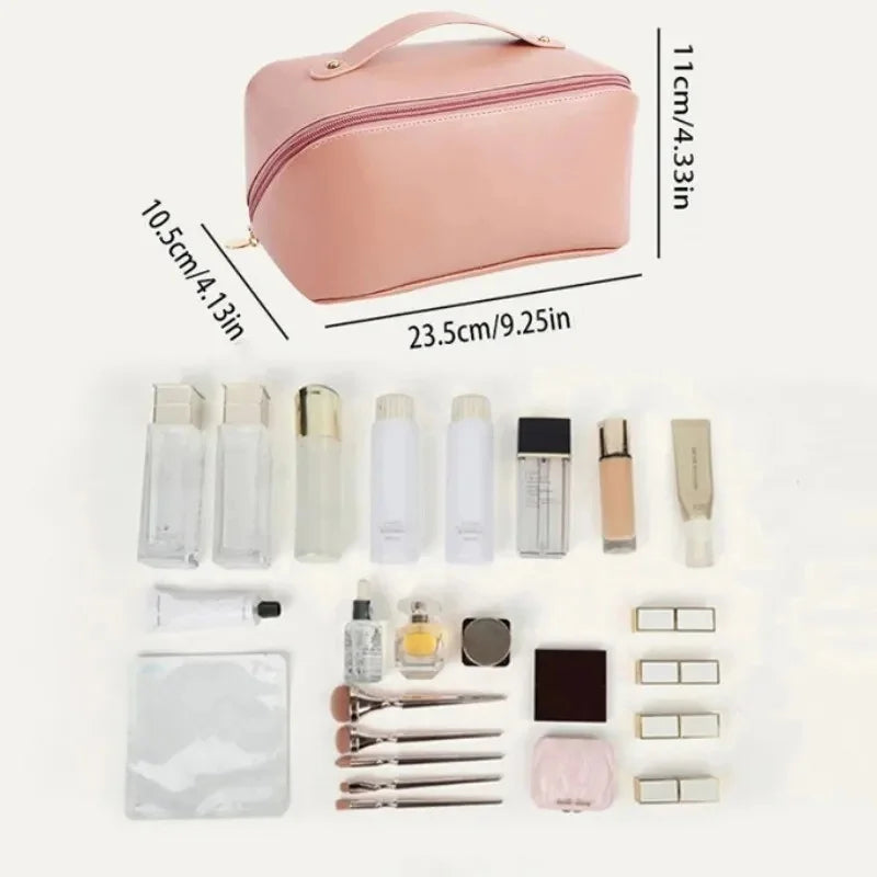 Fashion Portable PU Leather Large Capacity Travel Cosmetic Bags Makeup Pouch Women Waterproof Bathroom Multifunction Wash Bag - Smarsty