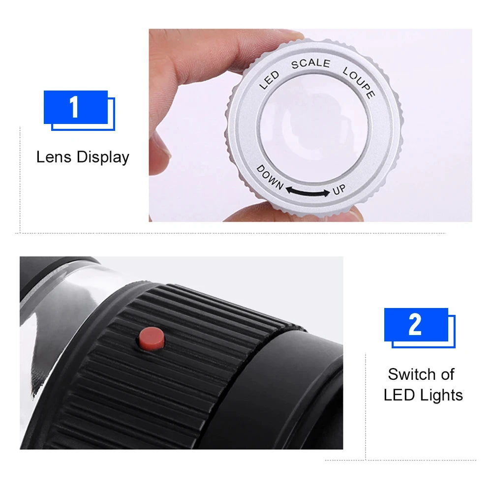 30X Pocket Magnifier with LED Light for Jewelry - Smarsty