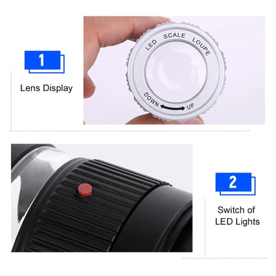 30X Pocket Magnifier with LED Light for Jewelry - Smarsty