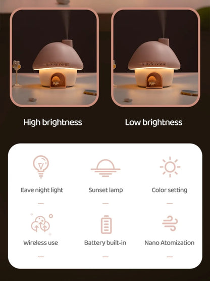 Cartoon Air Humidifier 300ml Mini Essential Oil Aroma Diffusers Colorful Lighting Cute Mushroom House Home Ultrasonic Humidifier - Smarsty