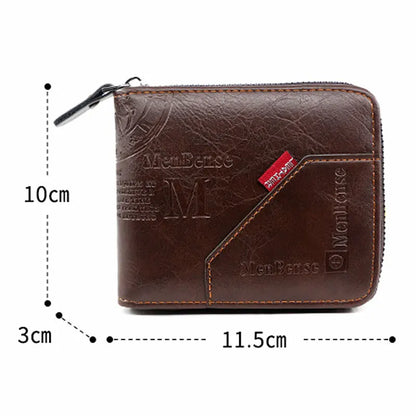 New Men Zipper Wallets Short Card Holder Vintage Male Wallet High Quality PU Leather Classic Coin Pocket Wallet For Boys - Smarsty