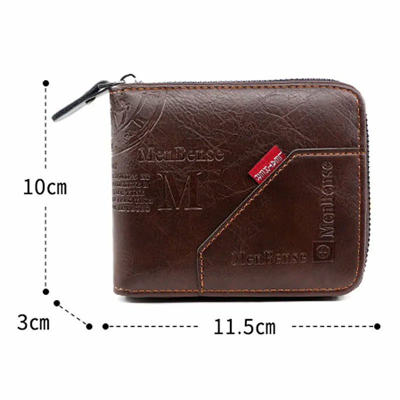 New Men Zipper Wallets Short Card Holder Vintage Male Wallet High Quality PU Leather Classic Coin Pocket Wallet For Boys - Smarsty