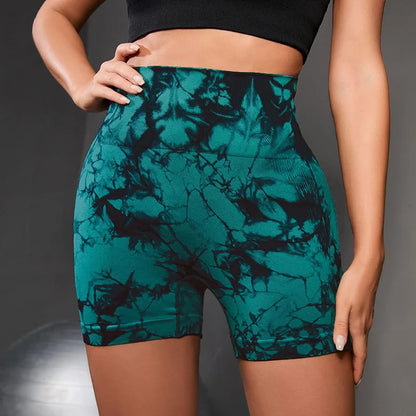 Tie-Dye Yoga Shorts for Women High Elastic Gym Shorts Push Up Sports Shorts Running Workout Fitness Women Short Sports Leggings - Smarsty