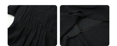 CHIC VEN Women Dresses French Style Vintage V-neck Puff Sleeve Long Dress Solid Black Loose Female Clothing Summer New 2023 - Smarsty