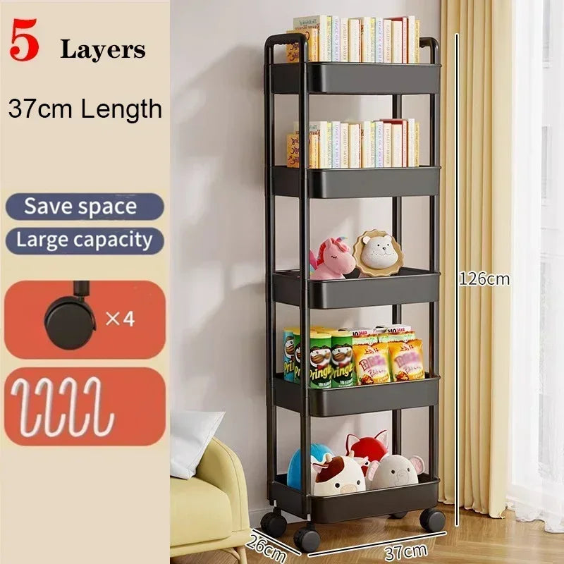 Bookshelf Storage Trolley Mobile Kitchen Organizer Cart With Wheels Multi-Layer Bathroom Shelves Household Snacks Storage Rack by Smarsty