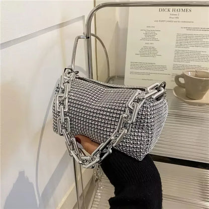 Rhinestone Bucket Bag Sparkling Crossbody Chain Bag - Smarsty