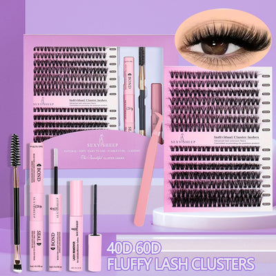 DIY False Eyelashes Clusters Extensions Individual Lashes Cluster Natural Segmented With glue,Remover,lash brush，tweezers - Smarsty