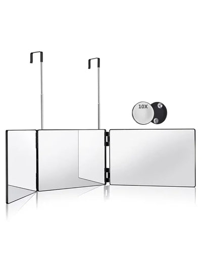 Black Portable 360 Trifold Makeup Mirror with Adjustable Hooks - Smarsty