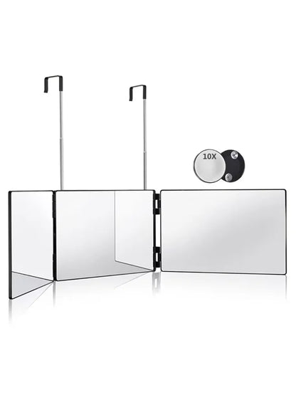 Black Portable 360 Trifold Makeup Mirror with Adjustable Hooks - Smarsty