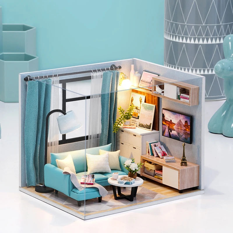 Wooden Mini Miniature Doll House DIY Small House Kit 3D Puzzle Building Assembly House Furniture Toy Children's Birthday Gifts