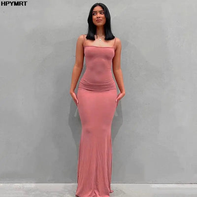 Satin Slip Sleeveless Backless Slim Sexy Maxi Dress 2022 Spring Women Party Y2K Concise Bodycon Elegant Dresses Female Clothing - Smarsty