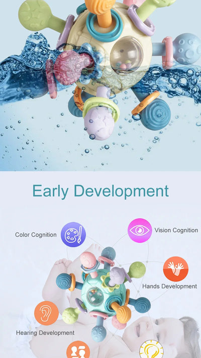 Baby Toys 0 12 Months Rotating Rattle Ball Grasping Activity Baby Development Toy Silicone Teether Baby Sensory Toys for Babies - Smarsty
