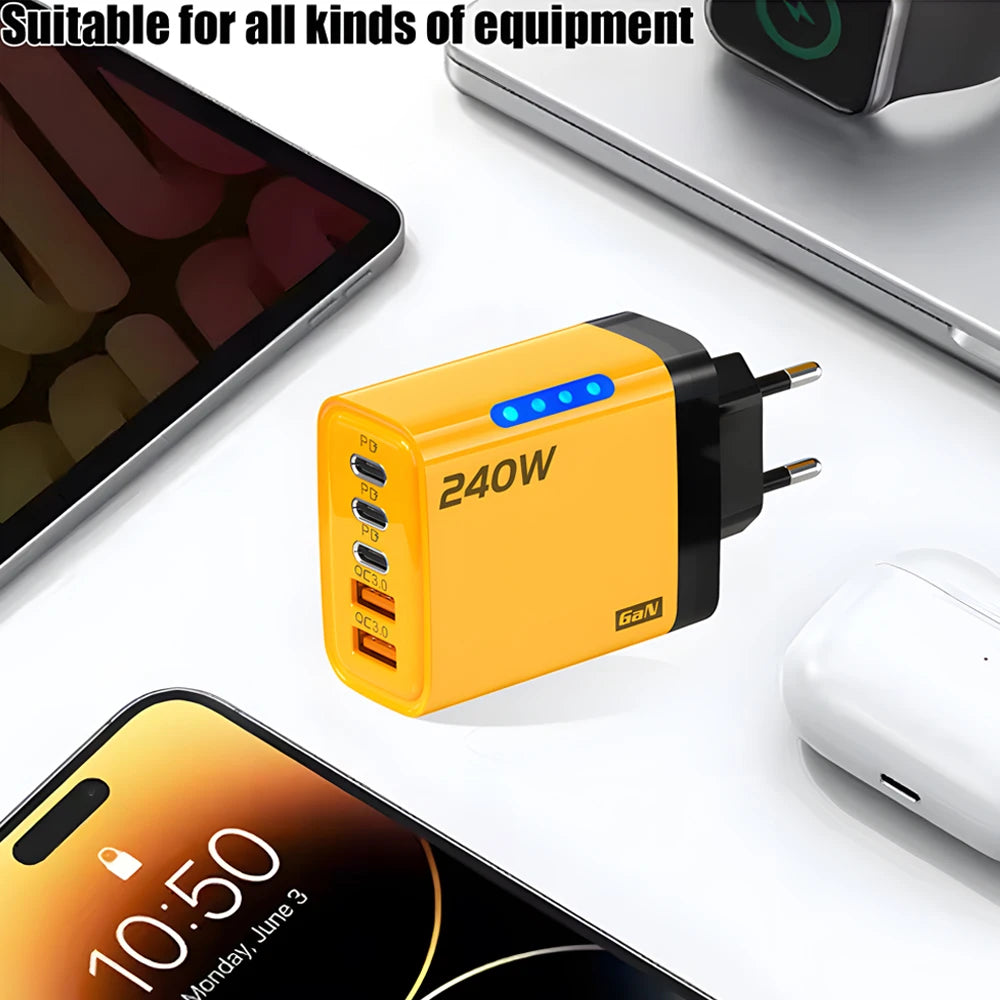 5 Ports USB C PD Charger Quick Charge 3.0 Type C USB Phone Chargers Fast Charging Adapter For iPhone 16 15 Samsung Xiaomi Huawei