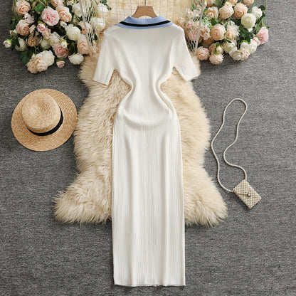 YuooMuoo Chic Fashion Sexy Wrap Hips Knitted Maxi Dress Women Brand Fashion Embroidery Sweater Dress Elegant Office Lady Vest