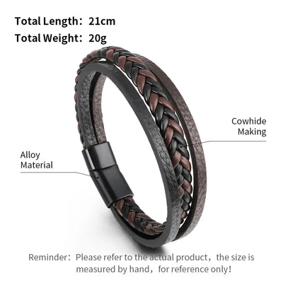 Trendy Leather Bracelets For Men Multilayer Braided Rope - Smarsty
