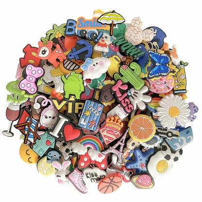 30/90pcs Random Pattern Shoe Charms Set For Clogs Bag Bubble Slides Sandals, PVC Shoe Decorations Beach Bag Accessories Gift
