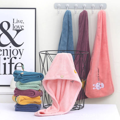 1Pc Embroidery Style Hair Drying Cap, Coral Fleece Thickened Hair Towel for Bathroom, Women's Absorbent Quick Drying Shower Cap, - Smarsty