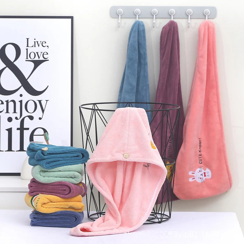 1Pc Embroidery Style Hair Drying Cap, Coral Fleece Thickened Hair Towel for Bathroom, Women's Absorbent Quick Drying Shower Cap, - Smarsty