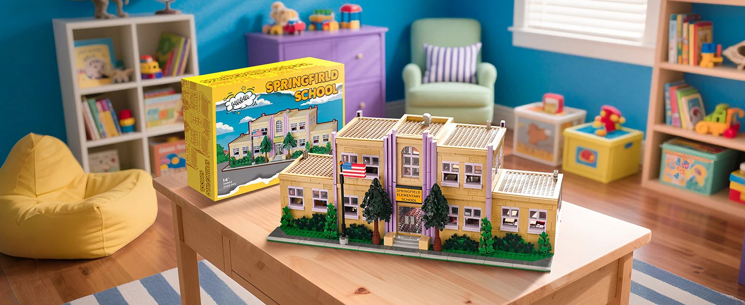 3500PCS Springfield Elementary School Building Blocks Idea Anime Street View Modular Architecture Brick Model Toy Christmas Gift