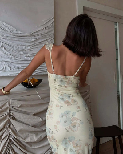 Cryptographic Summer Floral Print Plunge Maxi Dress Outfits Sexy Backless Fairy Sun Dresses Vacation Beachwear Vestido Coquette - Smarsty
