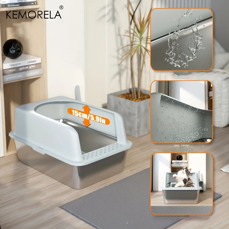 Large Stainless Steel Litter Box With Lid Odor Control - Smarsty