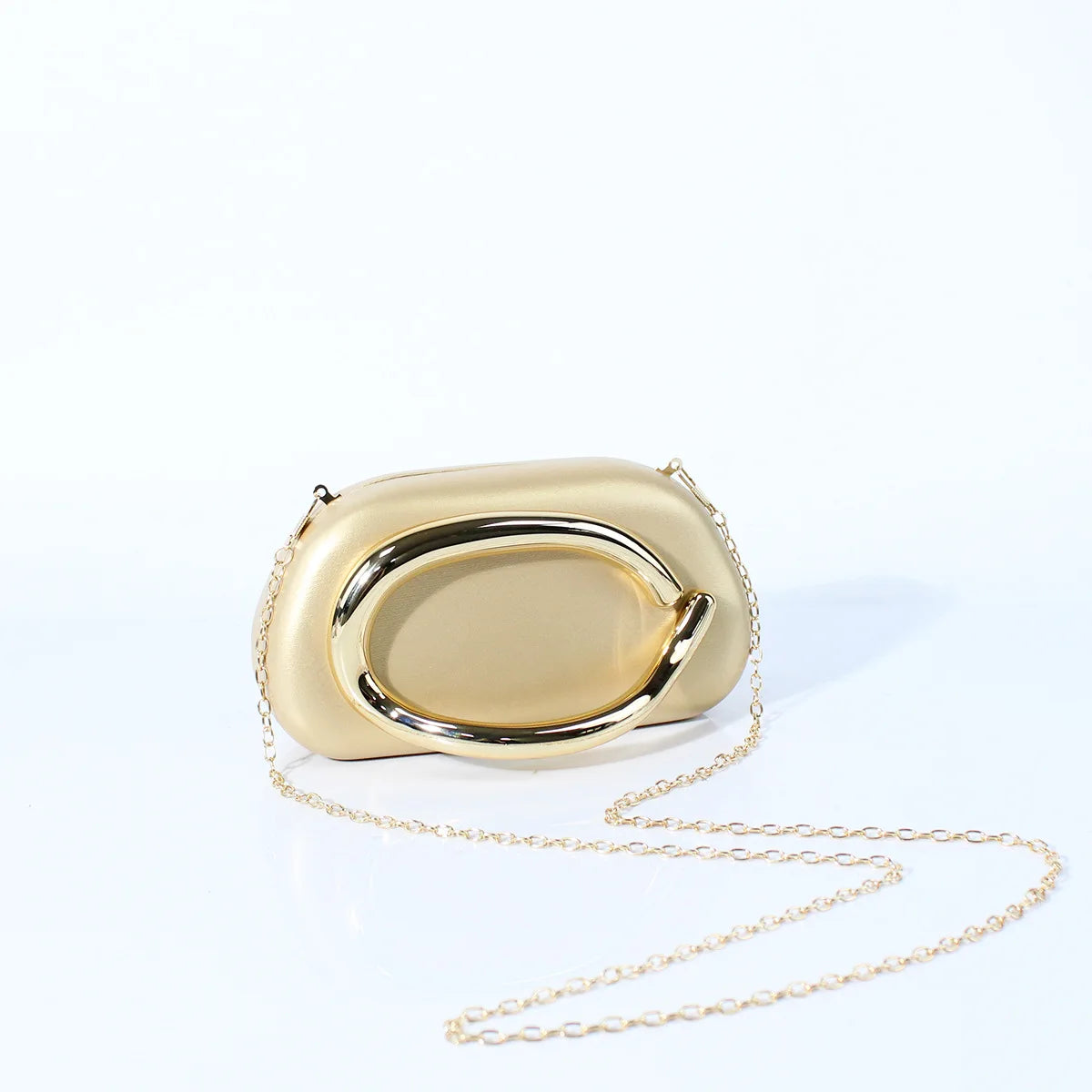 Luxurious Gold Clutch Evening Bag With Box Chain Strap - Smarsty
