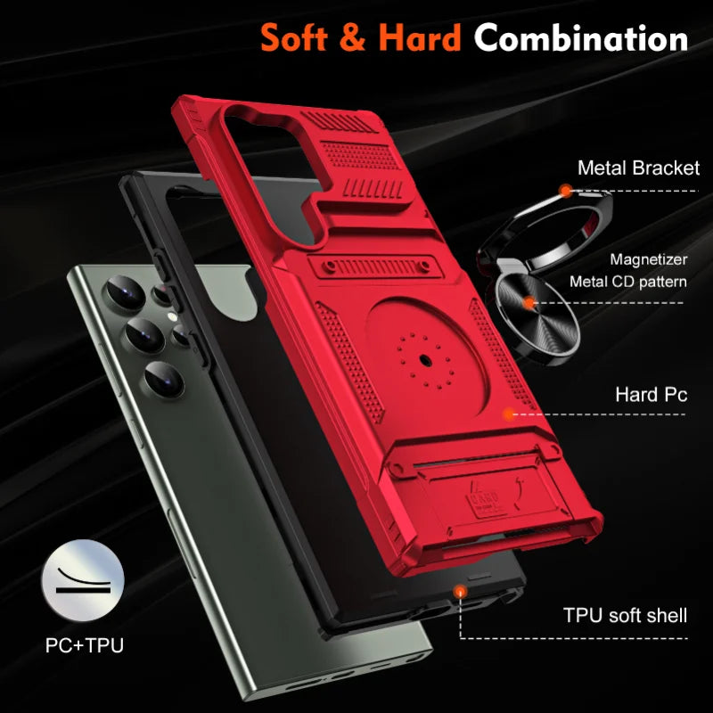 Galaxy S23 S24 Case With Magnetic Ring Kickstand Heavy Duty - Smarsty
