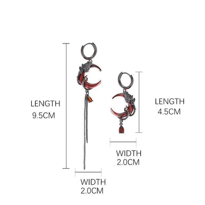 Red Moon Gem Asymmetric Earrings for Unique Punk Style - Smarsty