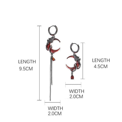 Red Moon Gem Asymmetric Earrings for Unique Punk Style - Smarsty