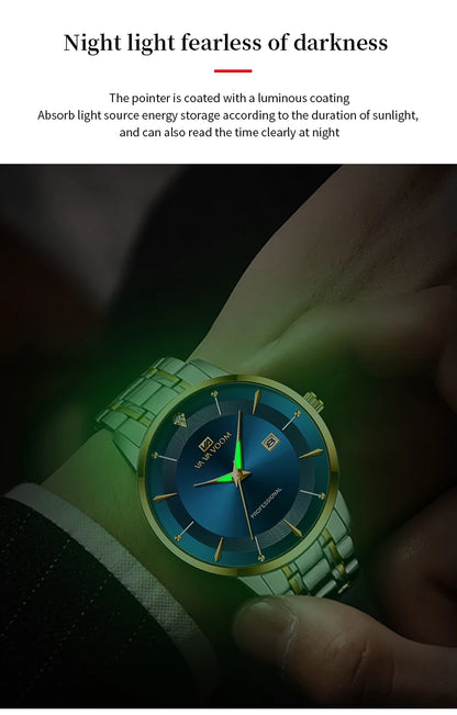 Luxury Stainless Steel Men's Watch with Rhinestones - Smarsty