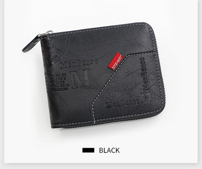 New Men Zipper Wallets Short Card Holder Vintage Male Wallet High Quality PU Leather Classic Coin Pocket Wallet For Boys - Smarsty