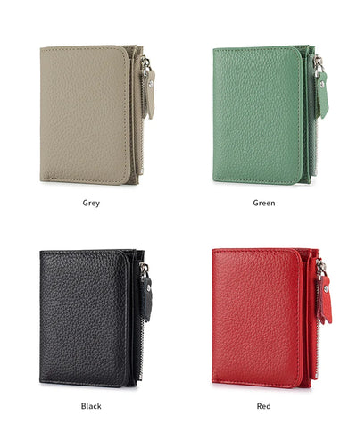 Women Genuine Leather Slim Short Wallet RFID Blocking Bi-Fold Wallet Credit Card Holder money clip wallet Zipper Coin pocket - Smarsty