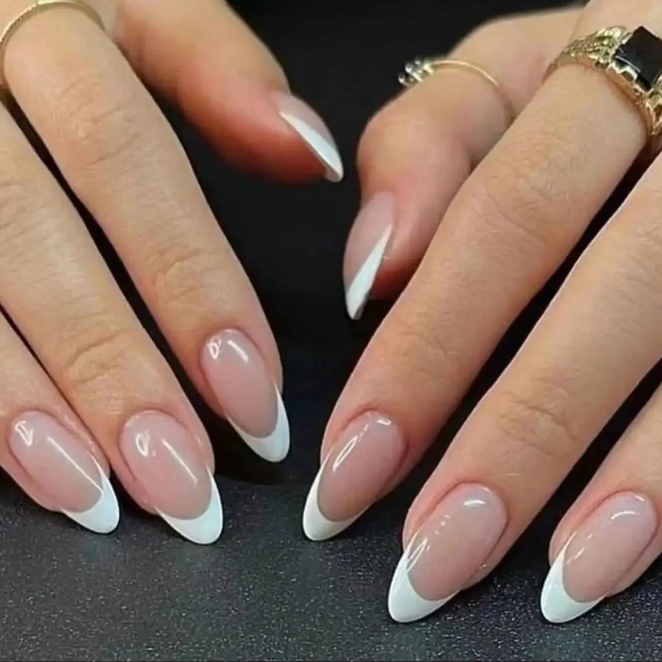 24 Piece Long Almond Press On Nails White French Tip - Smarsty