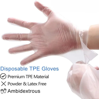 100PCS Disposable TPE Gloves Kitchen Bathroom Restaurant Camping Travel Waterproof Oil-Proof Household Cleaning Tools - Smarsty
