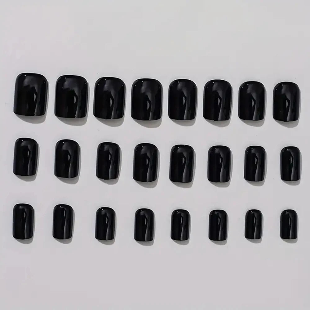 24pcs Press On Nails Black Medium Square Design - Smarsty