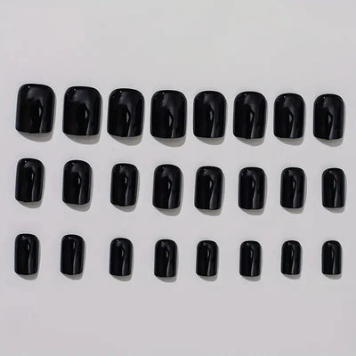 24pcs Press On Nails Black Medium Square Design - Smarsty