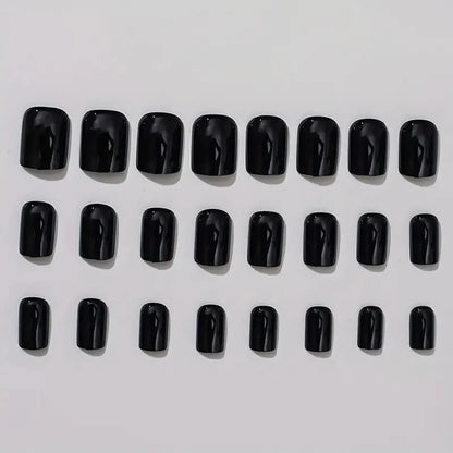 24pcs Press On Nails Black Medium Square Design - Smarsty