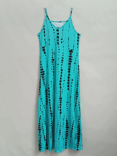 Women's Casual Loose V-neck Tie Dye Printed Spaghetti Maxi Dress Summer Beach Vacation Long Dress - Smarsty