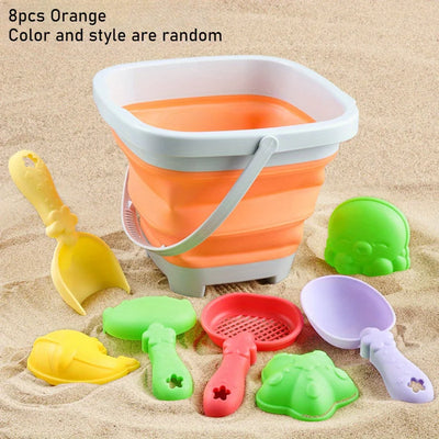 Children's Sand Digging Toy Set Beach Play Water And Sand Folding Bucket Shovel Mold Summer Gift Random Colors Styles by Smarsty