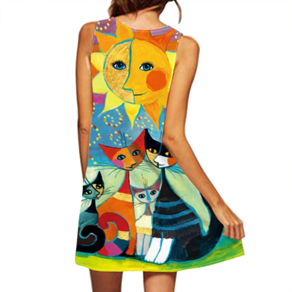 2024 European and American Cross Border Women's New Dress V-neck Sleeveless Sexy Printed Large Hem Foreign Trade Dress - Smarsty