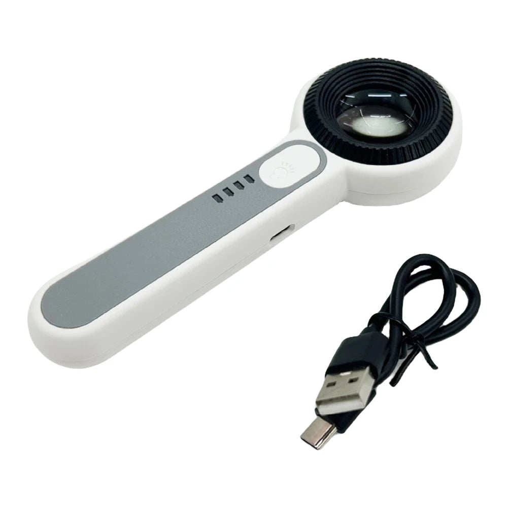 60X Handheld Magnifier Rechargeable Illuminated Magnifying Glass Wear Resist Lighting Book Magnifier for Seniors Reading Repair