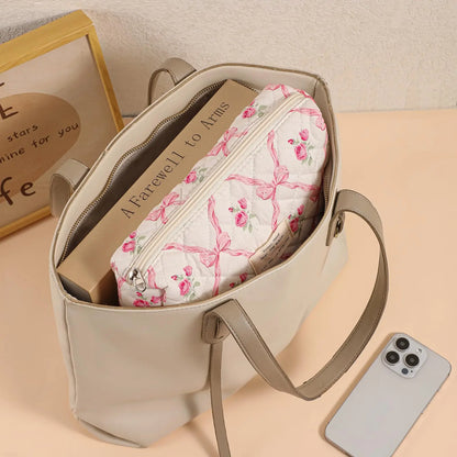 1pcs Cute Quilted Cotton Makeup Bag Women Zipper Cosmetic Organizer Cloth Handbag Box Shape Portable Toiletry Case for Girls - Smarsty
