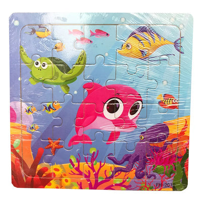 New 20 Piece Wooden 3d Puzzle Cartoon Animal Vehicle Jigsaw Puzzle Montessori Educational Toys For Kids Baby 1 2 3 Years by Smarsty