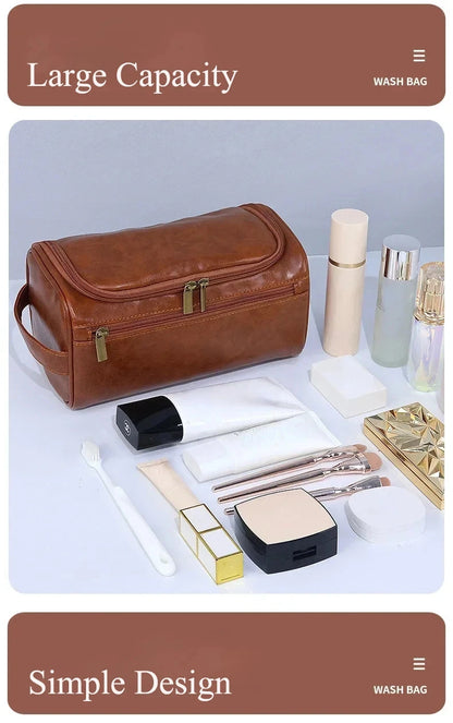 Leather Toiletry Bag for Men Women Dopp Kit Mens Hanging Toiletry Bag Travel Toiletry Bag for Traveling Large Cosmetic Bag for T - Smarsty